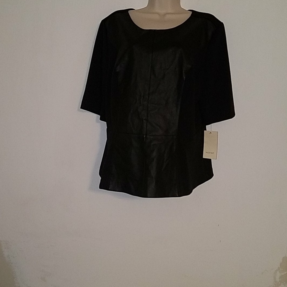 Peplum top with faux leather front (NWT)